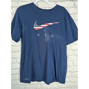 Nike Men’s Large Activewear Short Sleeve T Shirt USA Flag Blue Crew Neck Dri Fit